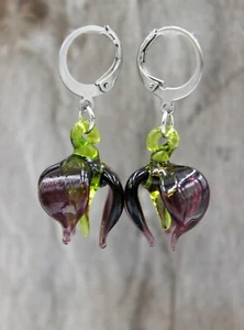 Glass Jewels Edelstahl Ohrringe Ohrhänger Blüte Lila Lampwork Blume #LA048 - Bild 1 von 5