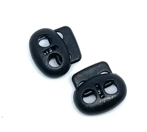 6pcs Mini Double Pig Nose Cord Stopper Spring Lock Toggle Fastener Black Plastic - Picture 1 of 6