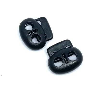 6pcs Mini Double Pig Nose Cord Stopper Spring Lock Toggle Fastener Black Plastic - Image 1 of 4