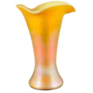 Vintage Steuben Gold Aurene Signed Iridescent Vase, Wide Neck, 6in Tall - Picture 1 of 5
