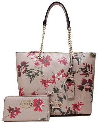 Nuevo GUESS Mujer Logo Grabado Floral Grande Bolso de Mano y Cartera Conjunto Foto 1 de 4