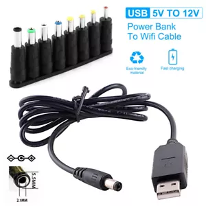 8 in1 5V to DC 12V Universal USB Power Boost Cable 2.1x5.5mm Charger Converter - Picture 1 of 13