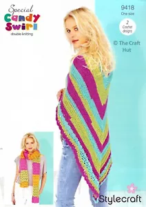 Crochet PATTERN ONLY Stylecraft Special Candy Swirl Shawl Scarf 9418 New - Picture 1 of 3