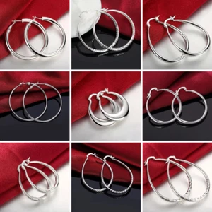 TOP 925 Sterling Silver Earrings Large Hoop Dangle Drop Women Fashion Jewelry UK - Picture 1 of 67