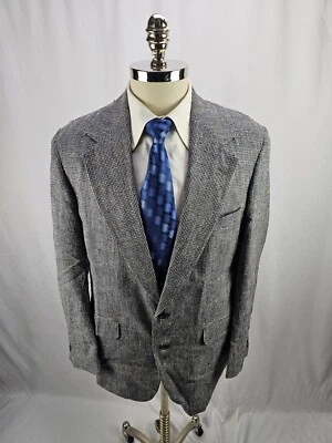 Nordstrom Men's Raw Silk Blue Houndstooth Blazer Jacket 40R Foto 1 de 4
