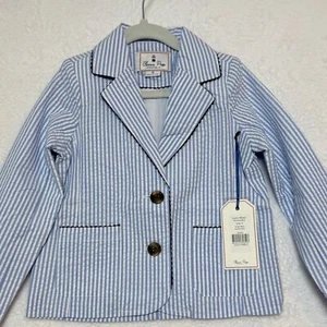 Classic Prep Laura Blazer Seersucker Blue Kids S 4T/5 Nautical Academia Chic - Imagen 1 de 16