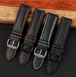 Cinturino orologio carbonio e pelle nero arancione rosso bianco 18mm 20mm 22mm - Foto 1 di 26