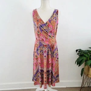 Lauren Ralph Lauren Jerseykleid Paisley ärmellos V-Ausschnitt Knie mehrfarbig S - Bild 1 von 10
