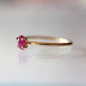925 Sterling Silver Gold Plated Women Ring with Natural Tiny Ruby Oval Gemstone - Picture 1 of 7