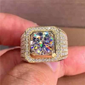14k Yellow Gold Plated 4Ct Round Cut Lab Created Diamond Engagement Ring - Picture 1 of 1