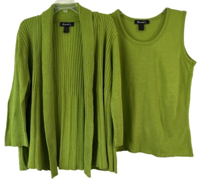 Denim & Co. Conjunto de suéter cárdigan/camiseta sin mangas acanalada talla L verde A88548 para mujer CC929 Foto 1 de 4