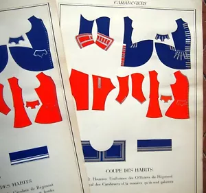 ENSEMBLES DE 3 GRAVURES relatives à la coupe des uniformes des carabiniers - Foto 1 di 3