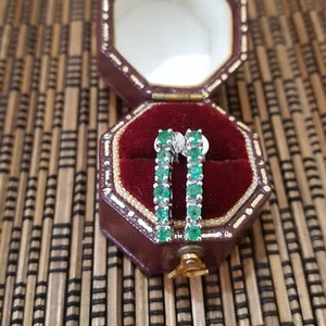 Ladies 925 Sterling Silver Stud Earrings, Brazilian Emerald Earrings, 0.650ct - Picture 1 of 6