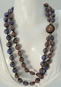 Collar de cuentas vintage de vidrio artístico de Murano veneciano aventurina azul doble hilo - Imagen 1 de 9
