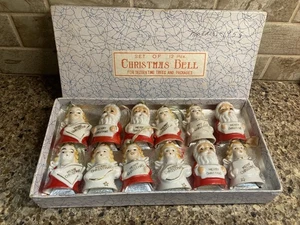 Vtg Set Of 12 Christmas Angel Bells Santa Original Box Hanging Ornaments Japan - Picture 1 of 11