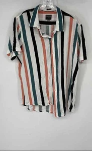 Guess Mens Multicolor Striped Short Sleeve Collared Button-Up Shirt Size XL - Picture 1 of 6