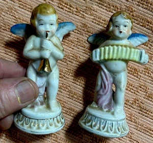 Belén de porcelana vintage hecho ángeles de Navidad Japón ocupado pareja músicos - Imagen 1 de 6