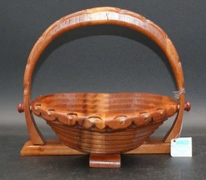 Vintage Spiral Cut Wood Bowl Collapsible Handmade Basket Country Cabin MCM Heart - Picture 1 of 9