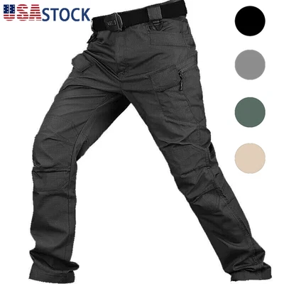 Pantalones de Carga Tácticos Militares para Hombres Senderismo Aire Libre Pantalones de Trabajo Impermeables Foto 1 de 4
