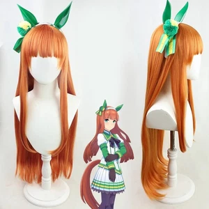 Pretty Derby Silence Suzuka Long Orange Wig Halloween Cosplay Prop W/Headgear - Picture 1 of 6