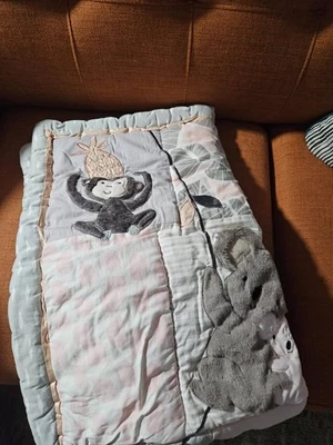 lamb and ivy 3pc Crib Set - Comforter, Crib Skirt, Blanket Pink/Gray Safari - Image 1 of 3