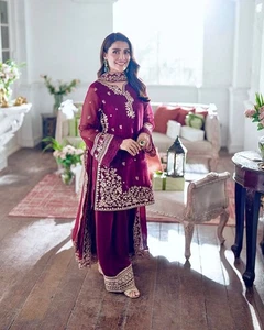 NUEVO PANTALÓN INDIO PAKISTANÍ MUJER SHARARA PLAZZO KURTI PLAZZO TRAJE SALWAR KAMEEZ - Imagen 1 de 7