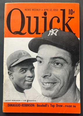 1950 QUICK MAG JOE DiMAGGIO & JACKIE ROBINSON COVER BROOKLYN DODGERS YANKEES EX+ - Image 1 of 4