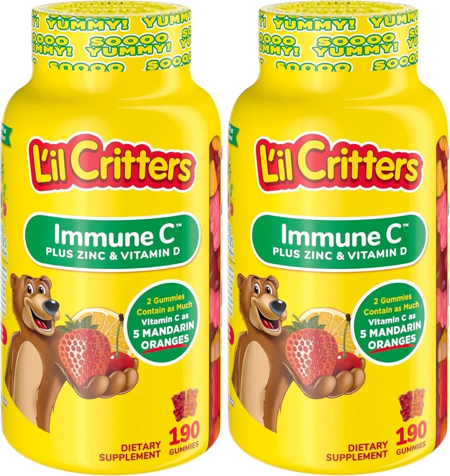 Lil Critters Kids Immune C Vitaminas C, D3 y Zinc, 190ct (Paquete de 2), Exp 2/26 Foto 1 de 2