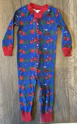 Hanna Andersson Blue Cozy Cabin Holiday Christmas Zip Up Sleeper Pajamas 18-24M - Image 1 of 4