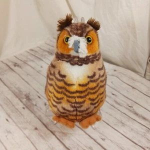 Wild Republic Realistic Great Horned Owl Plush Stuffed Animal Brown 5.5" READ - Picture 1 of 9