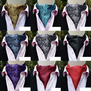 Men’s Cravat Ascot Scarves Wedding Party Paisley Jacquard Pattern Formal Necktie - Picture 1 of 11