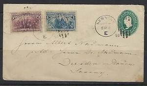 US 1893 NEW YORK E CANCEL TYING 2C POSTAL COVER & UPRATED 1&2¢ COLUMBUS ISSUES - Picture 1 of 2