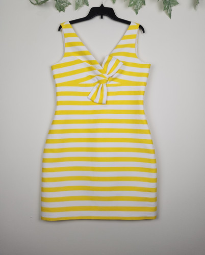 Abito Kate Spade taglia 14 cotone seta giallo bianco righe fiocco argento