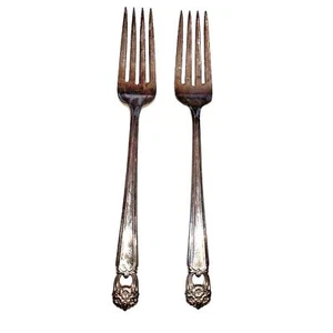 Set of 2 Rogers Eternally Yours 7 3/8 Inch Individual Fork Floral Pierced - Picture 1 of 8