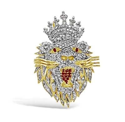 1,07 cttw Rubí Natural y Diamante Corona Cabeza de León Para Hombre Colgante Dije Oro 10k Foto 1 de 4