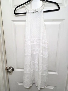 Maxi Vestido Loft Blanco Sin Mangas Cuello Halter Playa Festival Punto Suizo Encaje Deta - Imagen 1 de 8