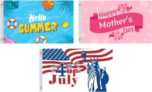 Set of 3 Seasonal Garden Flag - Hello Summer Banner Holiday Flags 3X5 Outdoor La - Picture 1 of 5