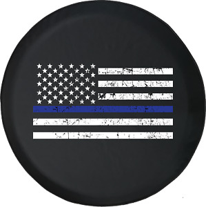 Spare Tire Cover American Flag Thin Blue Line Camperfor SUV or RV