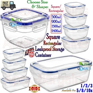Airtight Food Storage Square/Rectangle Container Clip Lock Lid 100% Non-Leak BPA - Picture 1 of 35