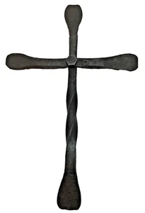 Handschmiedeeisernes Kreuz gedreht abgeflacht 9" x 6" Segne dieses Haus antik alt - Bild 1 von 10