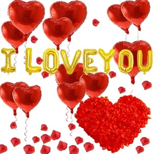 I Love You Balloons and Heart Balloon with 500 Pieces Rose Petals, Foil Mylar... - Picture 1 of 6