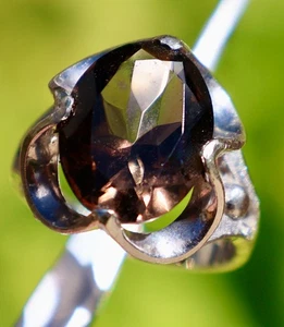 10K MASSIVER WEISSGOLD Ovalschliff RAUCHQUARZ 7,0 Gramm Vintage alter RING - Bild 1 von 12