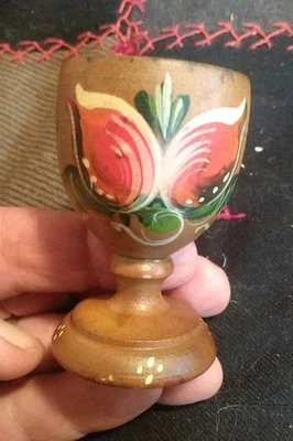 Primitive Woodenware Scandinavian Style Antique Folk Art Painted Egg Cup~2.5" - Image 1 of 4