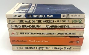 Vintage Paperback Book Lot Steinbach Wells, Orwell 451 War Of Worlds Grapes 1984 - Picture 1 of 4
