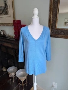 Talbots Damen mittelblau VNeck 3/4Ärmel leichter Pullover offen Strick Detail 144 - Bild 1 von 9