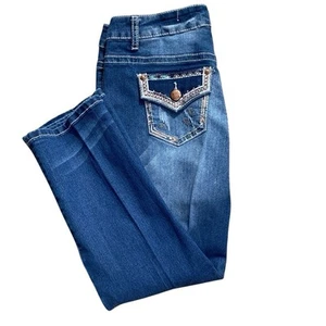 Pantalones de mezclilla para mujer Est 1948 talla 8 pierna recta tiro medio adornados azul corto - Imagen 1 de 9