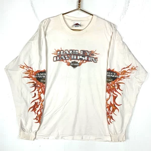 Vintage Harley Davidson T-Shirt 2XL White Long Sleeve Flames Arizona Usa Y2K - Picture 1 of 10