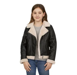 Fliegerjacke Mädchen H&M schwarz & beige Kunstleder Größe 20 (14y) - Bild 1 von 7