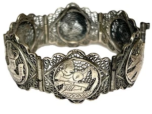 ✨VTG 1920s Art Deco Ornate Egyptian Revival Panel Bracelet Sterling Silver 32gr✨ - Picture 1 of 8