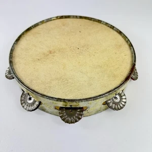 Vintage 8" Tamburin Metallrand echte Haut Kopf 1,75" tief 8 Jingle Sets Vintage - Bild 1 von 7